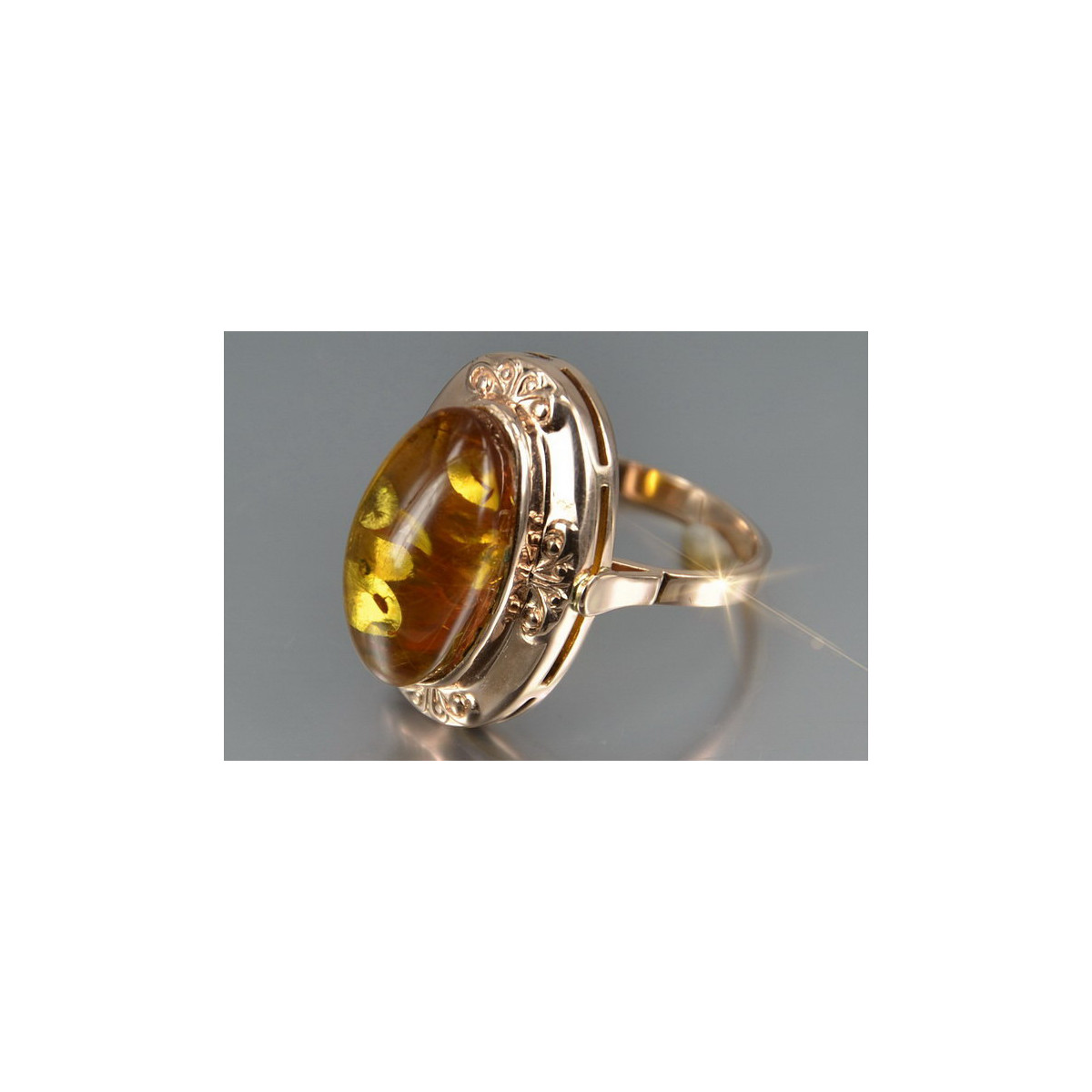 Russian rose Soviet pink USSR red 585 583 gold amber ring vrab049