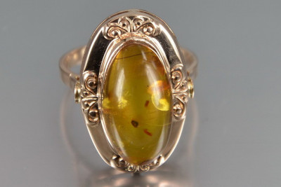 Rosa rusa rosa soviética rosa rojo URSS 585 583 oro anillo ámbar vrab049