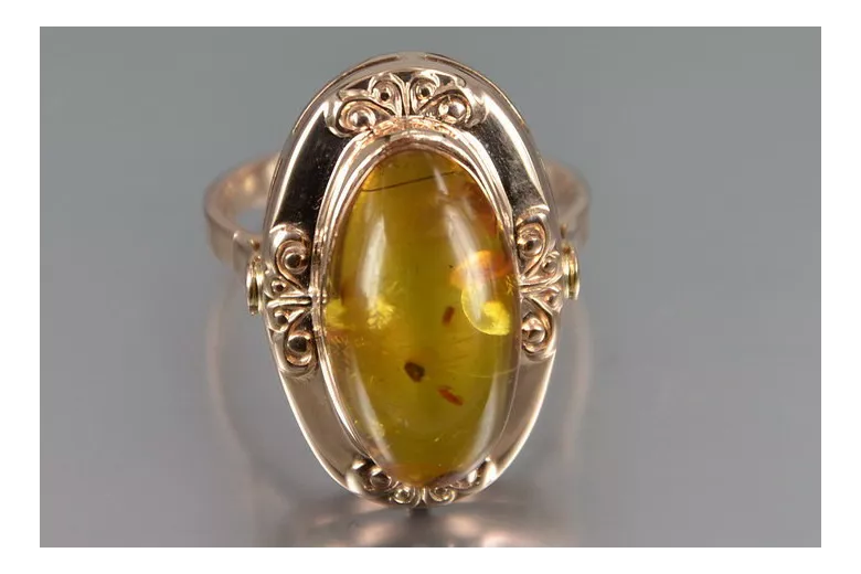 Russian rose Soviet pink USSR red 585 583 gold amber ring vrab049