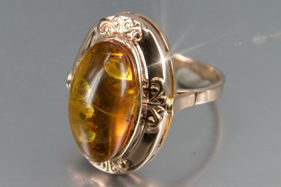 Russian rose Soviet pink USSR red 585 583 gold amber ring vrab049