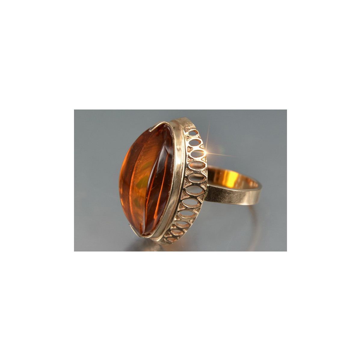 Rosa rusa rosa soviética rojo URSS 585 583 oro anillo ámbar vrab050