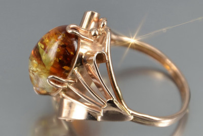 Russian rose Soviet pink USSR red 585 583 gold amber ring vrab051