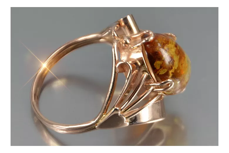 Russian rose Soviet pink USSR red 585 583 gold amber ring vrab051