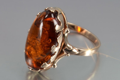 Русская роза Советский розовый СССР красный 585 583 золото янтарное кольцо vrab052