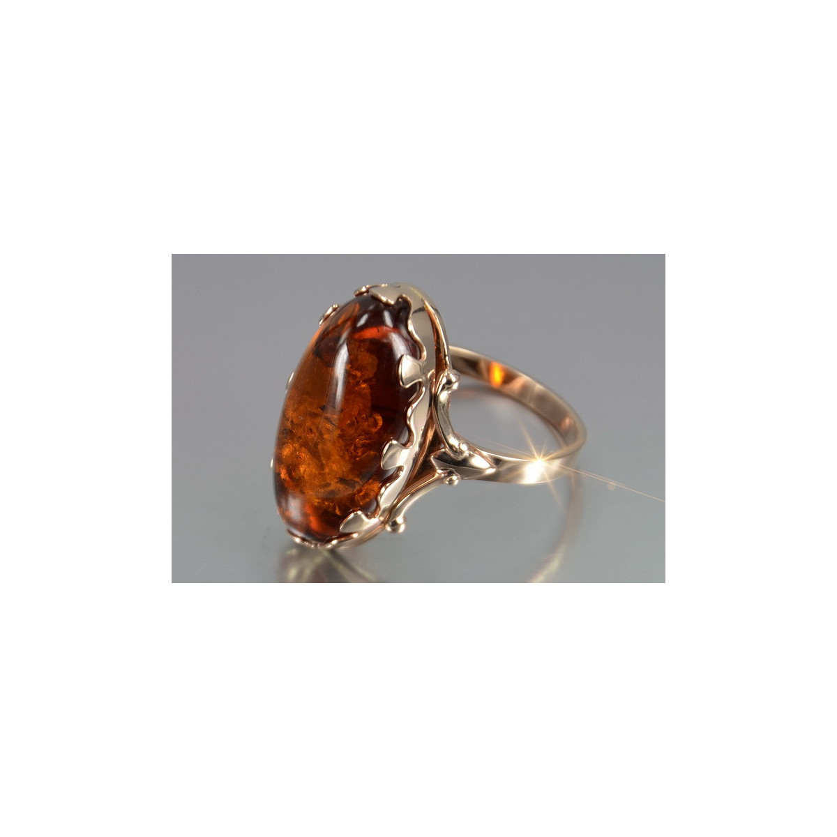 Rose russe rose soviétique URSS rouge 585 583 or ambre bague vrab052