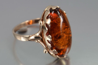 Rose russe rose soviétique URSS rouge 585 583 or ambre bague vrab052