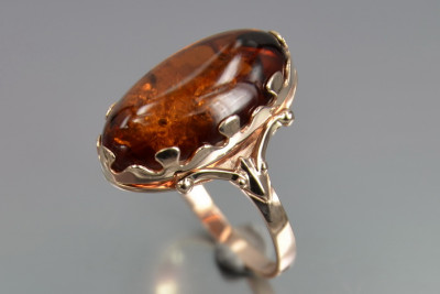 Russian rose Soviet pink USSR red 585 583 gold amber ring vrab052
