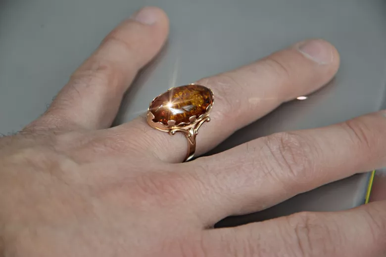 Russian rose Soviet pink USSR red 585 583 gold amber ring vrab052