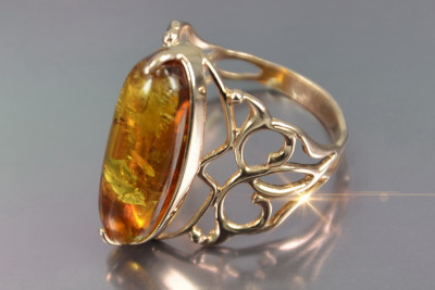 Russische Rose Sowjetische Rosa UdSSR rot 585 583 Gold Bernstein Ring vrab053