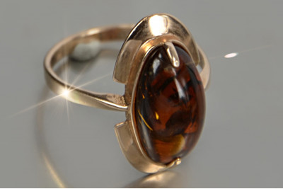 "Antique Amber Accent in Delicate 14K Rose Gold Vintage Ring" vrab055