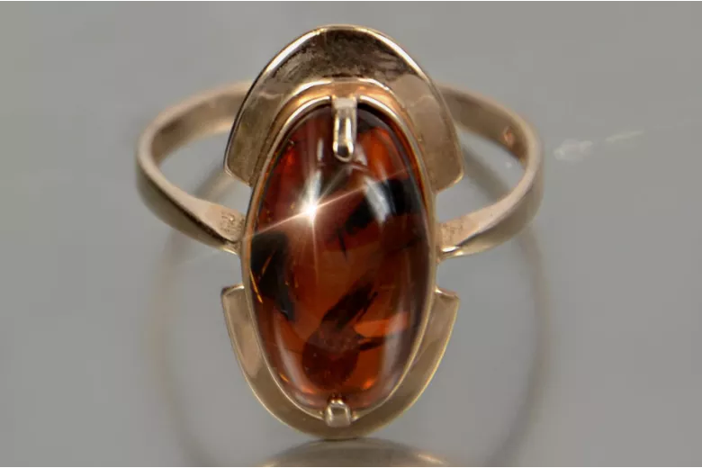 Russian rose Soviet pink USSR red 585 583 gold amber ring vrab055