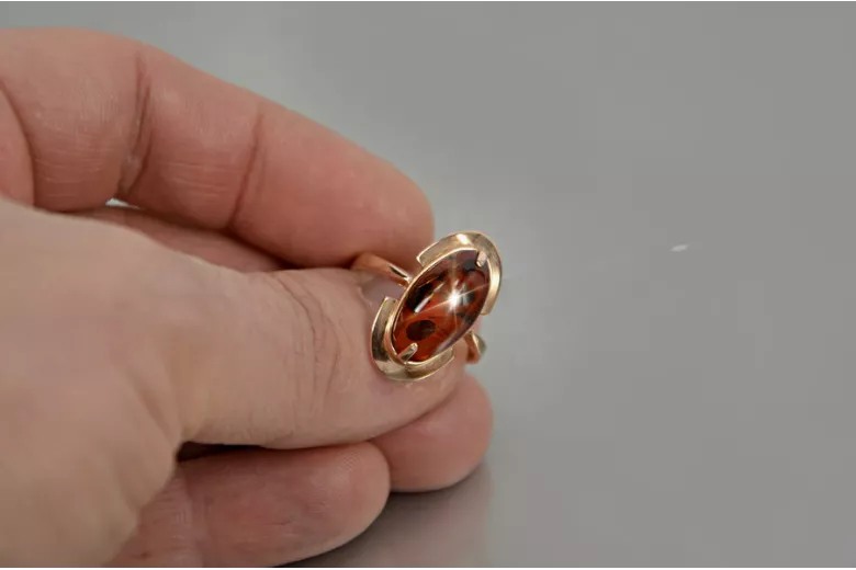 Russian rose Soviet pink USSR red 585 583 gold amber ring vrab055