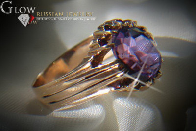 Bague Russe Soviétique Rose Or 14K Alexandrite Rubis Émeraude Saphir Zircon 585 vrc013