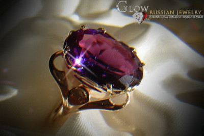 Ruso Soviet rosa 14k 585 oro Alejandrita Rubí Esmeralda Zafiro Zircón anillo vrc019