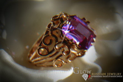 Anillo de oro rosa soviético ruso 14K Alejandrita Rubí Esmeralda Zafiro Zircon 585 vrc021