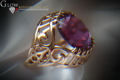 Bague Russe Soviétique Rose Or 14K Alexandrite Rubis Émeraude Saphir Zircon 585 vrc024