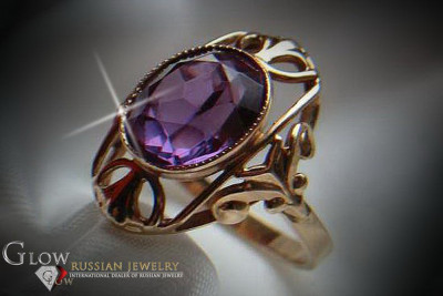 Ruso Soviet rosa 14k 585 oro Alejandrita Rubí Esmeralda Zafiro Zircón anillo vrc044