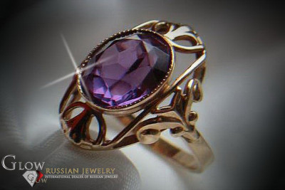 Bague Russe Soviétique Rose Or 14K Alexandrite Rubis Émeraude Saphir Zircon 585 vrc044