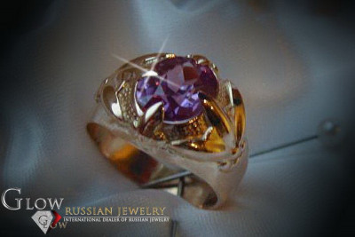 Bague Russe Soviétique Rose Or 14K Alexandrite Rubis Émeraude Saphir Zircon 585 vrc054