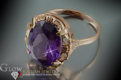 Anillo de oro rosa soviético ruso 14K Alejandrita Rubí Esmeralda Zafiro Zircon 585 vrc056