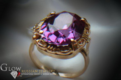 Russisch Sowjetrosa 14 Karat 585 Gold Alexandrit Rubin Smaragd Saphir Zirkon Ring vrc056