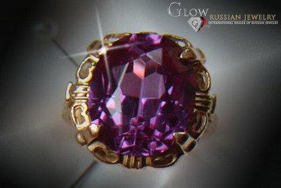 Ruso Soviet rosa 14k 585 oro Alejandrita Rubí Esmeralda Zafiro Zircón anillo vrc056