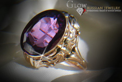 Bague Russe Soviétique Rose Or 14K Alexandrite Rubis Émeraude Saphir Zircon 585 vrc061