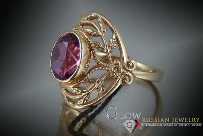 Bague Russe Soviétique Rose Or 14K Alexandrite Rubis Émeraude Saphir Zircon 585 vrc065