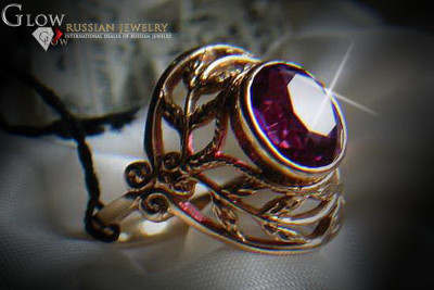 Ruso Soviet rosa 14k 585 oro Alejandrita Rubí Esmeralda Zafiro Zircón anillo vrc065