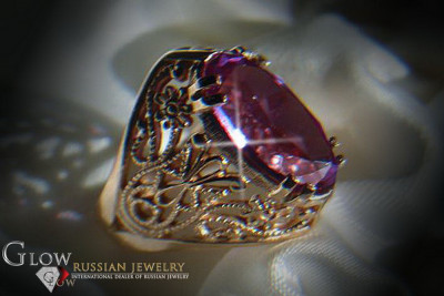 Anillo de oro rosa soviético ruso 14K Alejandrita Rubí Esmeralda Zafiro Zircon 585 vrc074