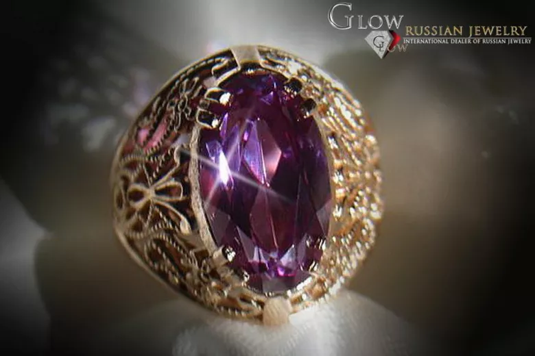 Russe soviétique rose 14k 585 or Alexandrite Rubis Émeraude Saphir Zircon bague vrc074