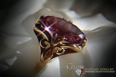 Bague Russe Soviétique Rose Or 14K Alexandrite Rubis Émeraude Saphir Zircon 585 vrc082