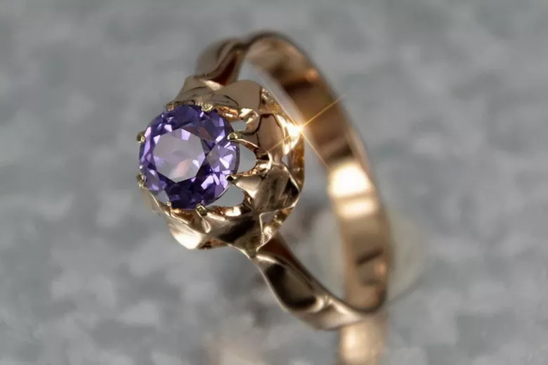 Russe soviétique rose 14k 585 or Alexandrite Rubis Émeraude Saphir Zircon bague vrc083