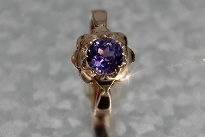 Russisch Sowjetrosa 14 Karat 585 Gold Alexandrit Rubin Smaragd Saphir Zirkon Ring vrc083