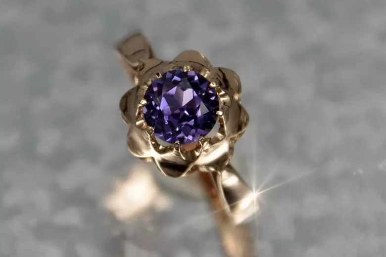 Russe soviétique rose 14k 585 or Alexandrite Rubis Émeraude Saphir Zircon bague vrc083