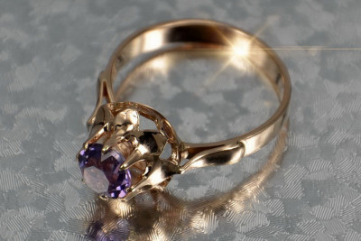 Russisch Sowjetrosa 14 Karat 585 Gold Alexandrit Rubin Smaragd Saphir Zirkon Ring vrc083