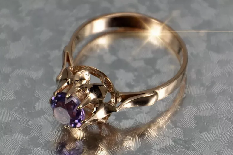 Russe soviétique rose 14k 585 or Alexandrite Rubis Émeraude Saphir Zircon bague vrc083