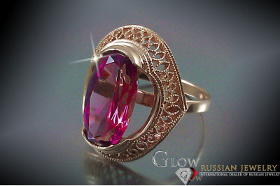 Bague Russe Soviétique Rose Or 14K Alexandrite Rubis Émeraude Saphir Zircon 585 vrc119