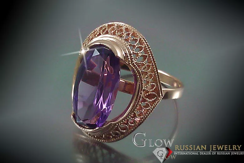 Russisch Sowjetrosa 14 Karat 585 Gold Alexandrit Rubin Smaragd Saphir Zirkon Ring vrc119