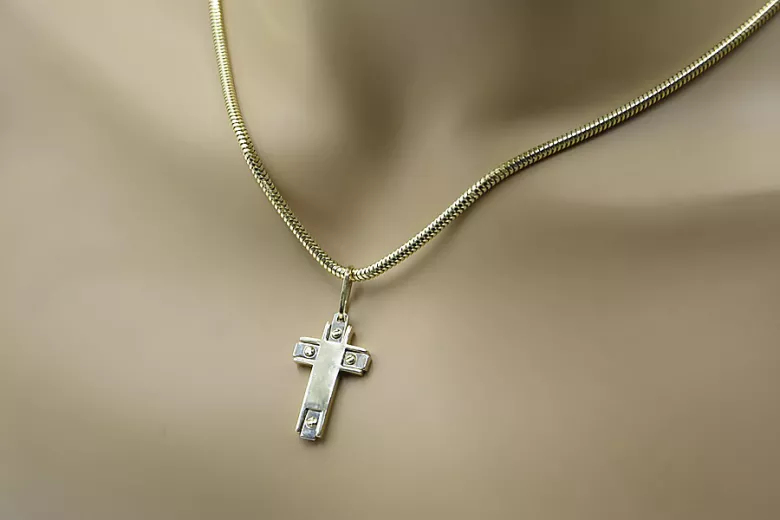 Yellow 14k gold Catholic cross snake chain ctc025yw&cc020y