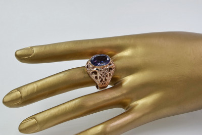 Radziecki 14k 585 złoty Rosyjski pierścionek z różowego złota z Aleksandrytem Rubinem Szafirem Szmaragdem Cyrkonią vrc347