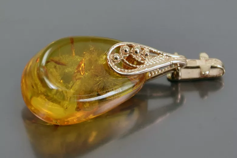 Pendentif d'ambre classique en or rose 14 carats 585 vintage vpab002