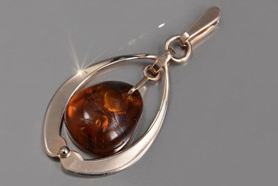 "Pendentif vintage élégant en or rose 14 carats et ambre véritable" vpab003