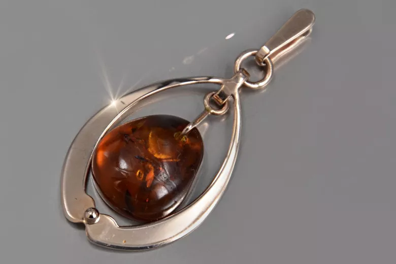 "Pendentif vintage élégant en or rose 14 carats et ambre véritable" vpab003