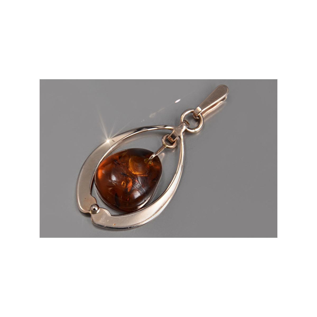 "Pendentif vintage élégant en or rose 14 carats et ambre véritable" vpab003