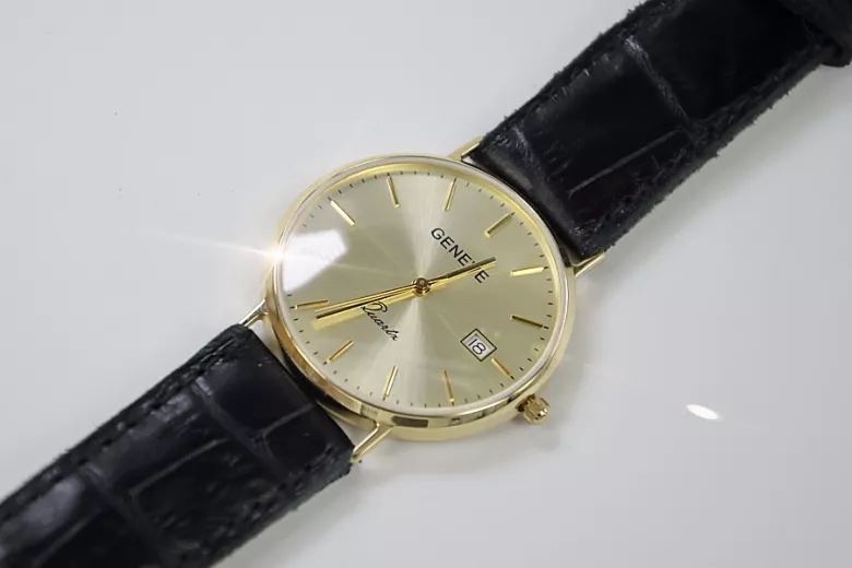 Gold men's watch Geneve ★ zlotychlopak.pl ★ Gold purity 585 333 Low Price!