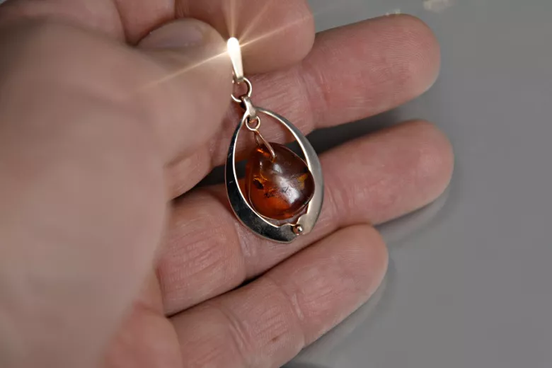 "Pendentif vintage élégant en or rose 14 carats et ambre véritable" vpab003