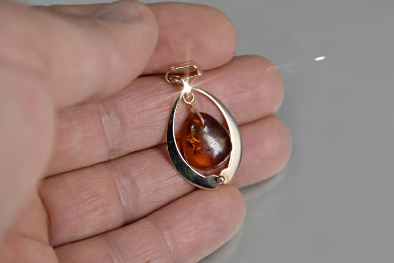 "Pendentif vintage élégant en or rose 14 carats et ambre véritable" vpab003