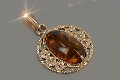 "Pendentif d'Origine Ambre et Or Rose 14 Carats, Style Vintage" vpab004