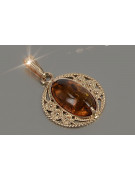 "Pendentif d'Origine Ambre et Or Rose 14 Carats, Style Vintage" vpab004